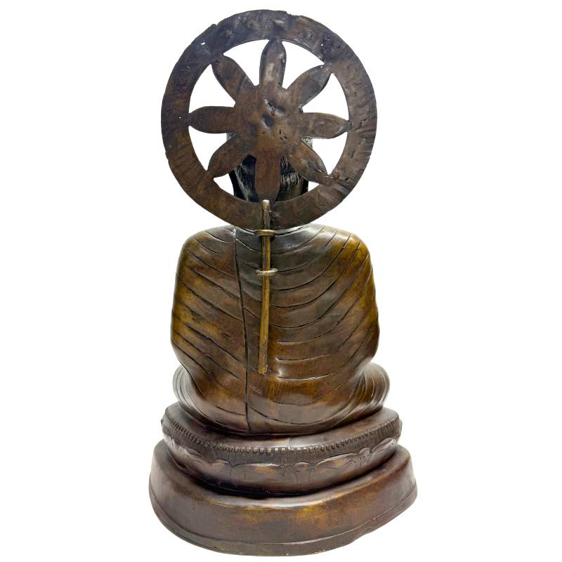 myanmar boeddha dharmachakra mudra bronzen beeld met gebruikte patina devotie uitstraling