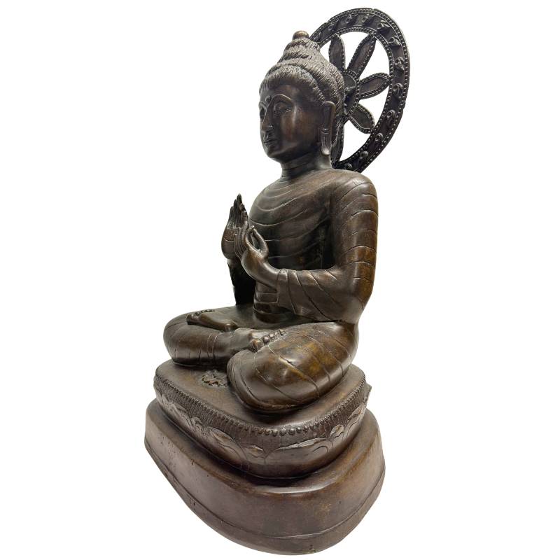 myanmar boeddha dharmachakra mudra bronzen beeld handgemaakte uitstraling mandalay stijl