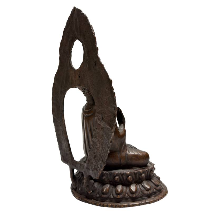 Himalaya boeddhistische kunst in brons met dhyana mudra en natuurlijke slijtage