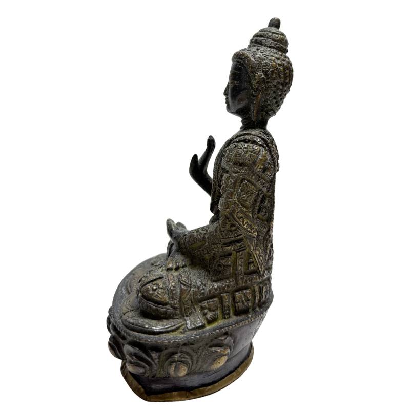 Nepalees bronzen Boeddha paar met abhaya mudra en vuurverguld oppervlak