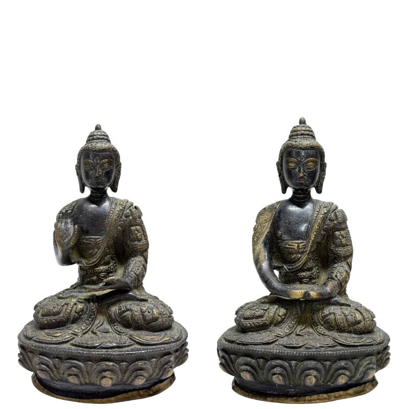 Nepalees vuurverguld bronzen Boeddha paar in Newar stijl met abhaya mudra