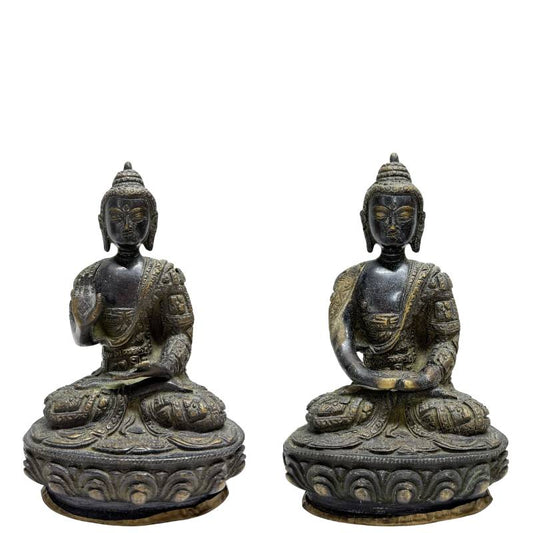 Nepalees vuurverguld bronzen Boeddha paar in Newar stijl met abhaya mudra