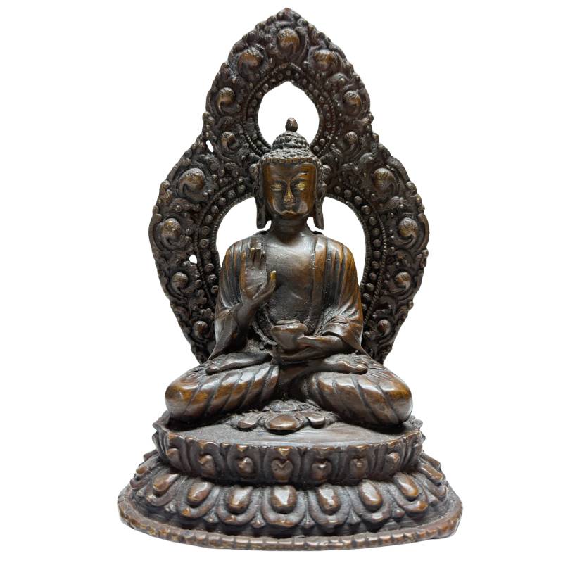 Nepalese bronzen Boeddha set met dhyana mudra en natuurlijke oude patina