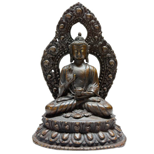 Nepalese bronzen Boeddha set met dhyana mudra en natuurlijke oude patina