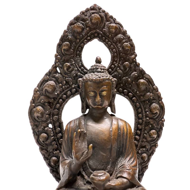 Nepalese bronzen Boeddha set met dhyana mudra en klassieke Himalaya stijl
