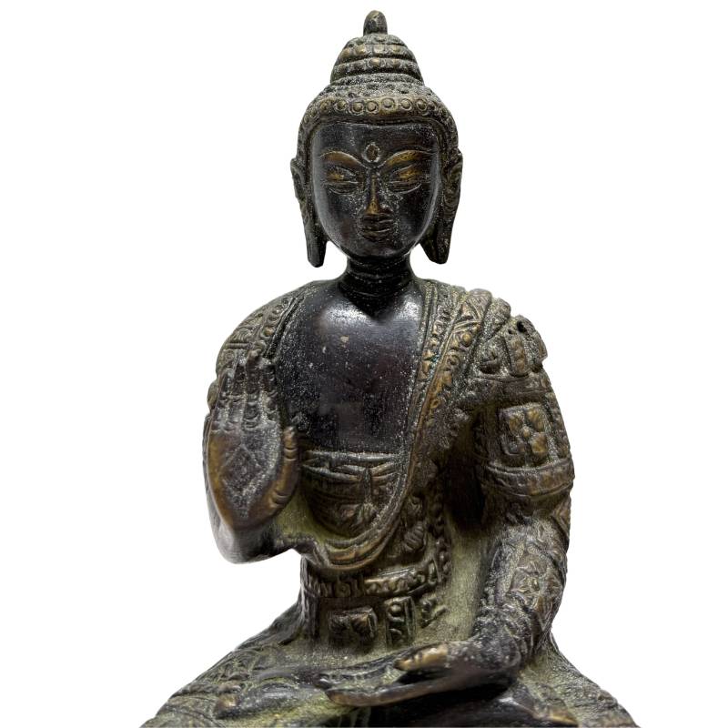 Nepalees Newar Boeddha paar in vuurverguld brons met diepe patina