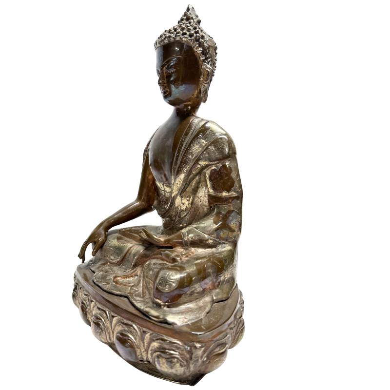 oud bronzen boeddhabeeld bhumisparsha mudra patina structuur
