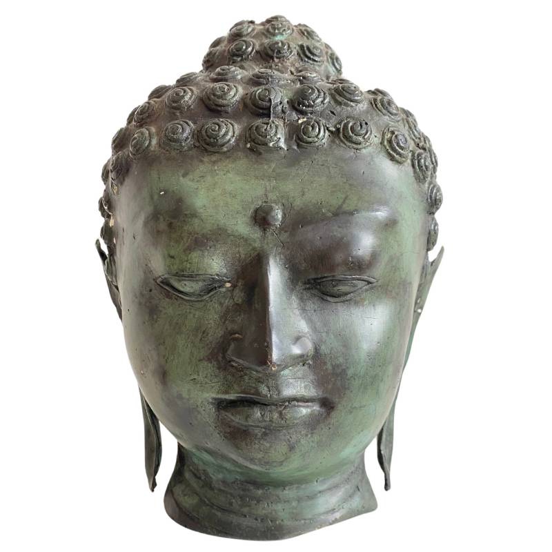 oud thais boeddhahoofd van brons