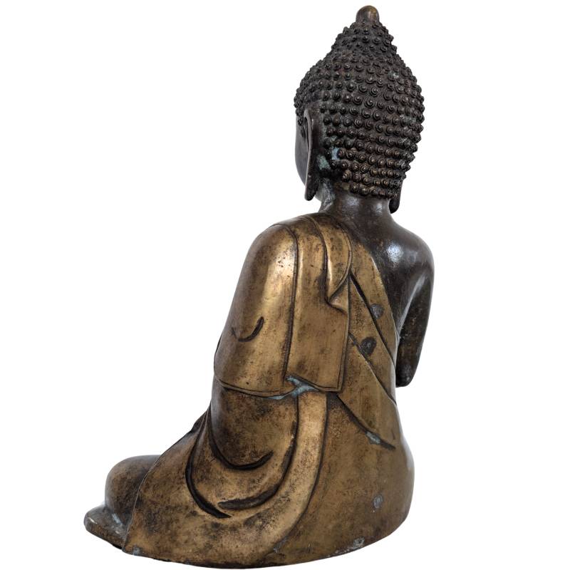 Oud Chinees bronzen Boeddhabeeld met slijtage en gebruikssporen
