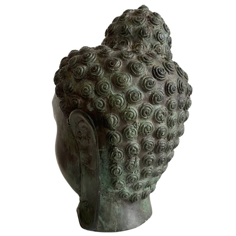 serene boeddhahoofd sculptuur van brons