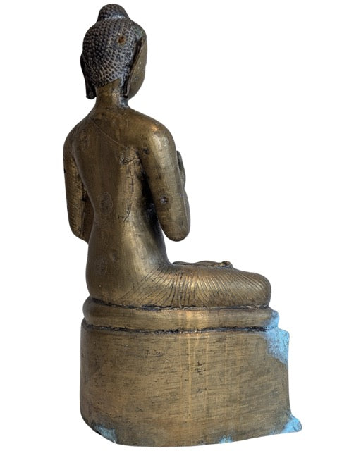 Oud bronzen Shakyamuni Boeddhabeeld met natuurlijke patina