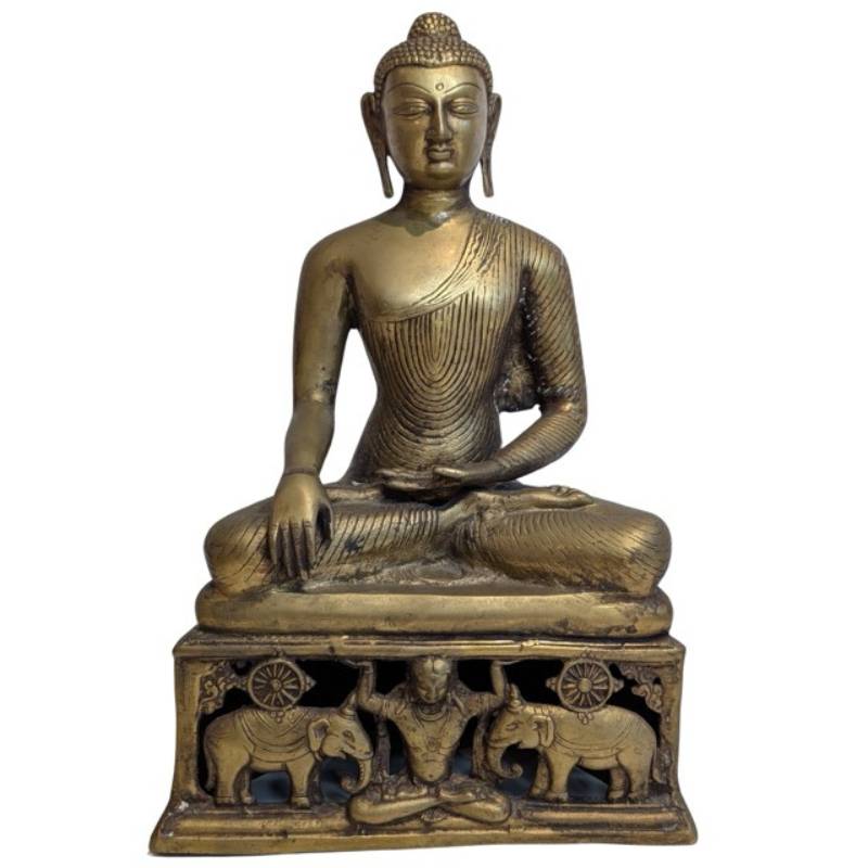 Shakyamuni Boeddha als bronzen tempelbeeld uit Noord India of Nepal