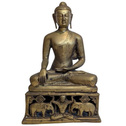 Shakyamuni Boeddha als bronzen tempelbeeld uit Noord India of Nepal