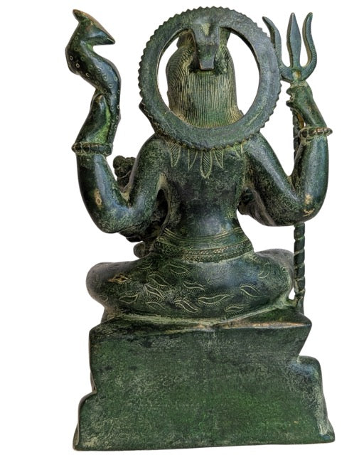 Zittend bronzen beeld van Shiva met Ganesha uit Zuid India
