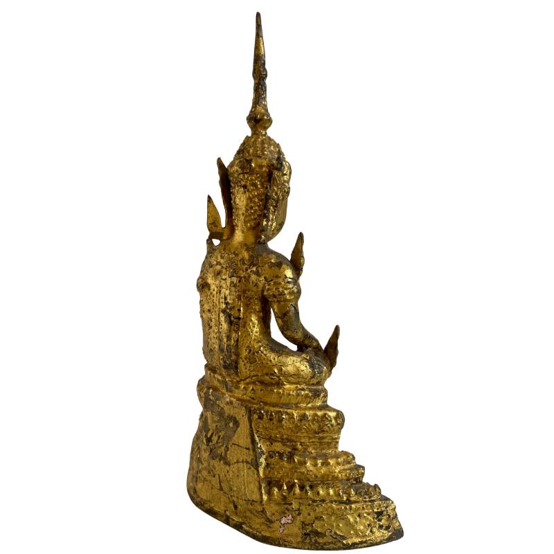 Siamese bronzen Boeddha in bhumisparsha mudra met traditionele basis