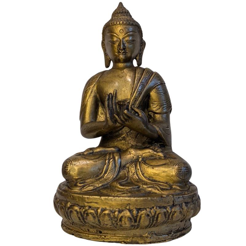Sino-tibetaans vuurverguld bronzen Boeddhabeeld in dharmachakra mudra