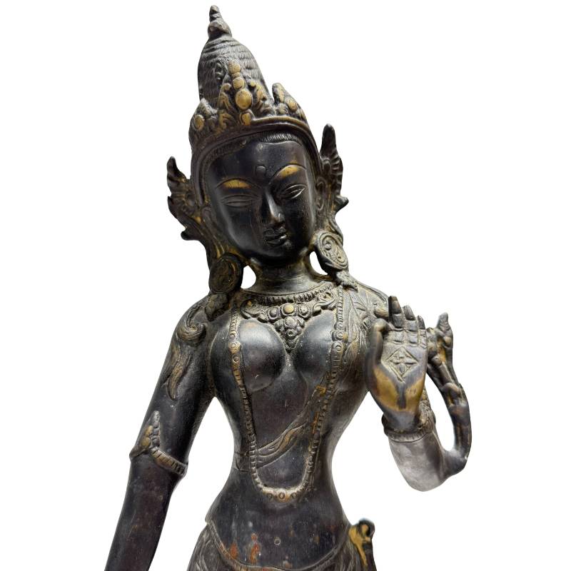 Bronzen sculptuur van Tara uit de Himalaya, representatief voor boeddhistische kunsttraditie