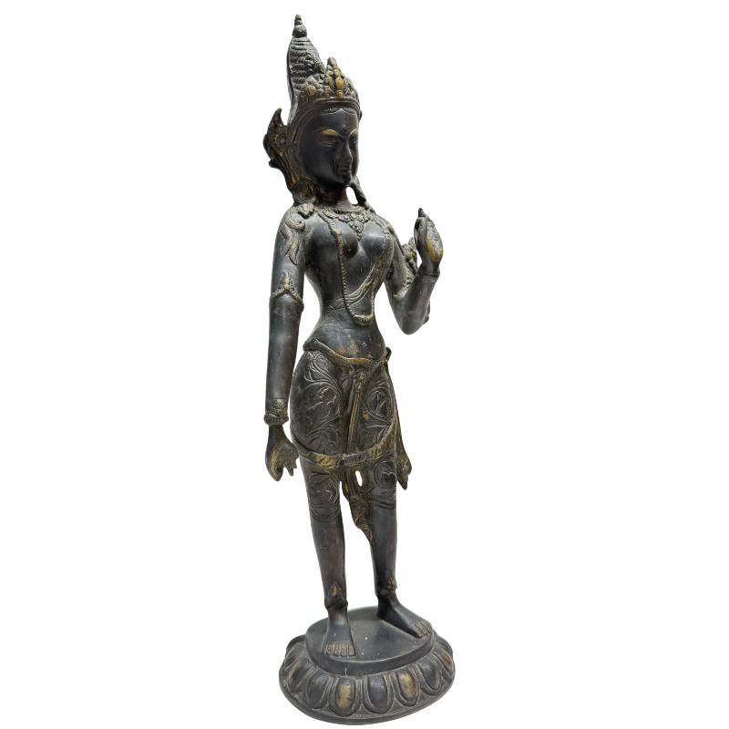 Bronzen beeld van Tara in staande houding, boeddhistische bodhisattva uit de Himalaya-regio, 18e–19e eeuw