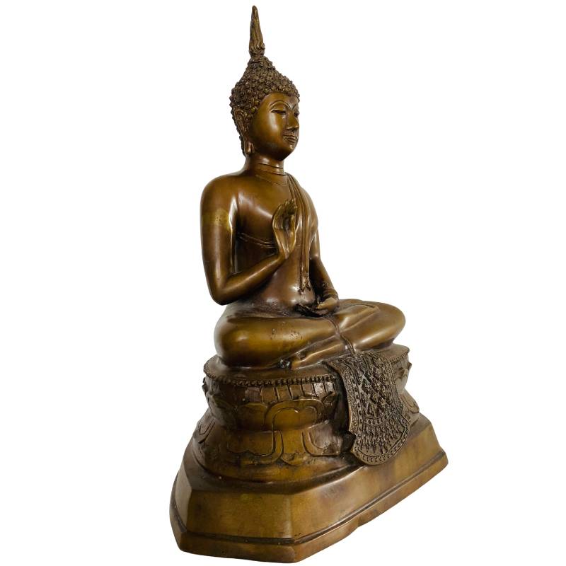 Detail van Thaise bronzen Boeddha met goudresten en patina