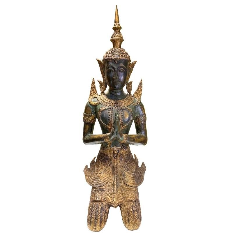 Antiek paar Thaise tempelwachters van brons met traditionele vormgeving