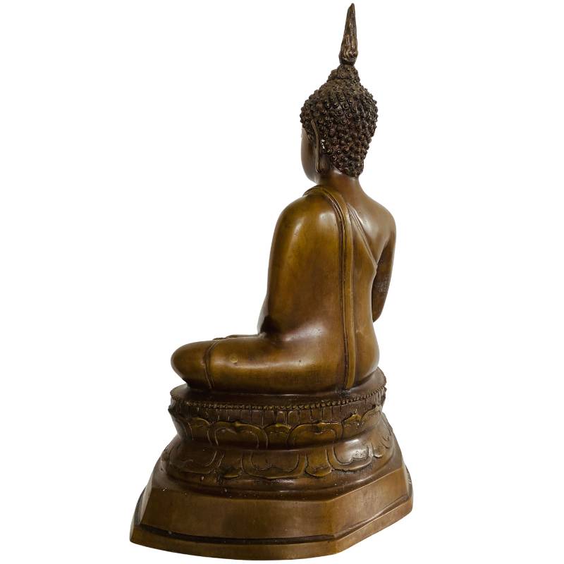 Thaise bronzen Boeddha in tempelstijl met resten van goud