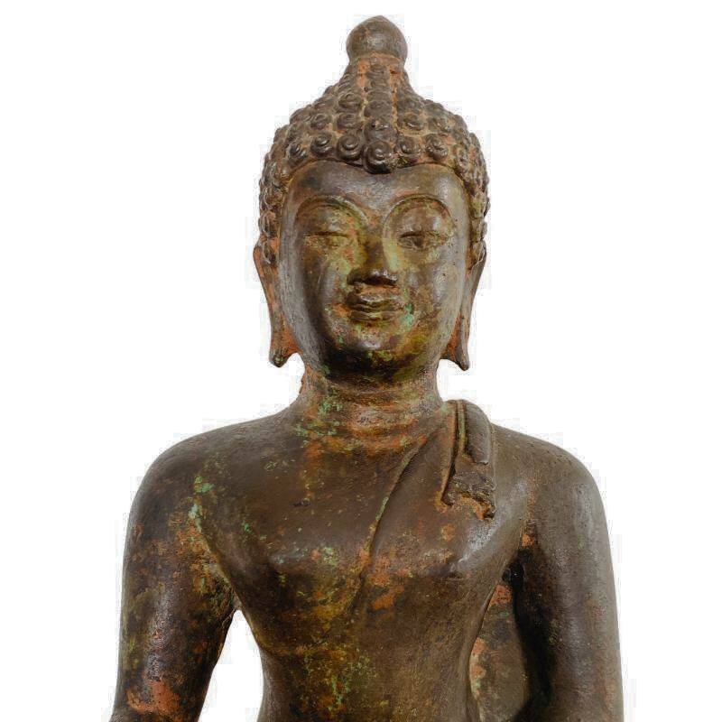 Thaise Boeddha beeld in brons uit Ayutthaya met bhumisparsha mudra