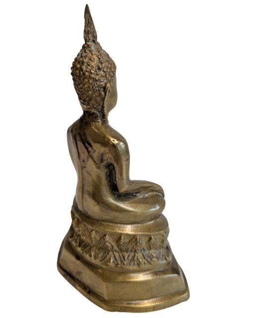 Thais Boeddhabeeld in vuurverguld brons zittend op lotuszetel