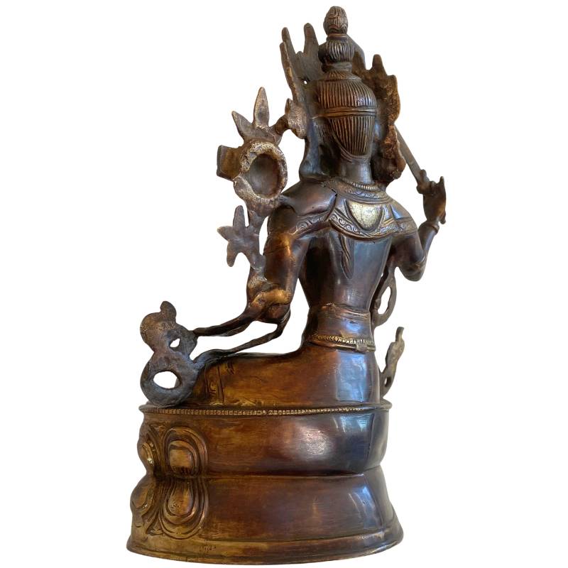 Tibetaans bronzen Manjushri beeld met resten van vergulding