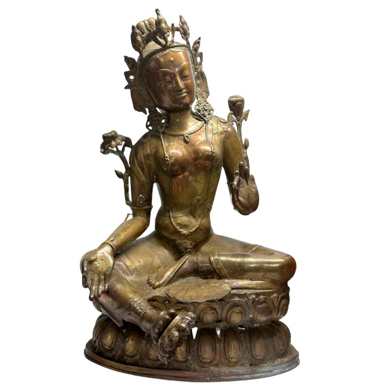 Tibetaans bodhisattva-beeld van Tara in zwaar vuurverguld brons