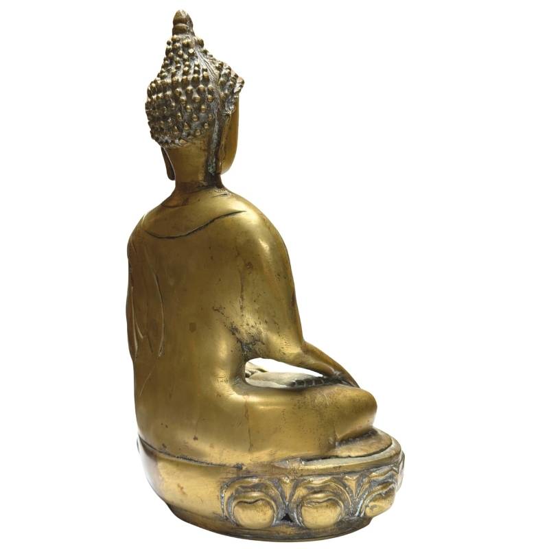 Bronzen Tibetaans Boeddhabeeld afgebeeld in de bhumisparsha mudra