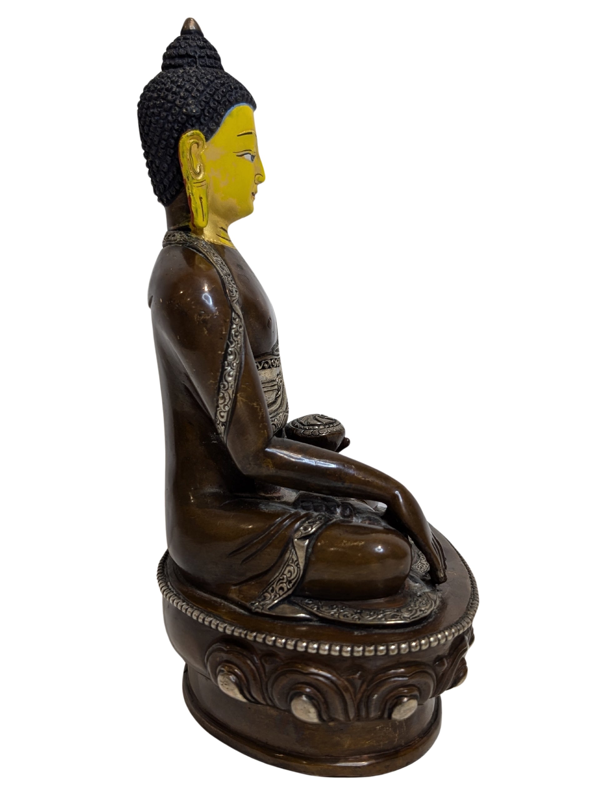 Tibetaans bronzen Medicijn Boeddha tempelbeeld in Dhyana mudra met gesloten onderzijde