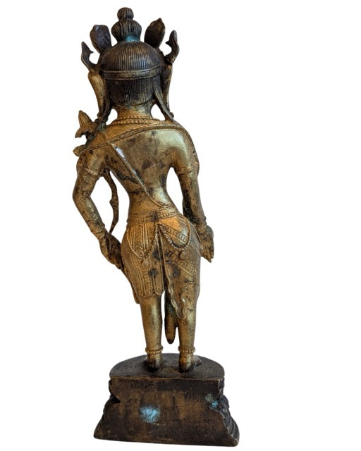 Tibetan Avalokiteshvara bronze standing statue with original cast base