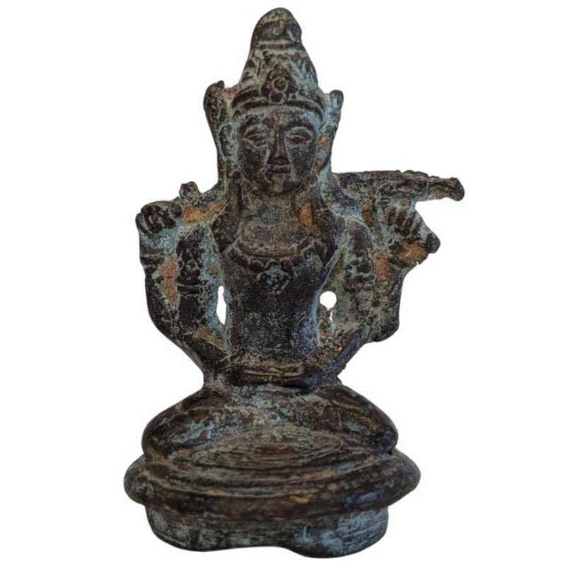 Oud bronzen Vishnu beeldje als hindoe geluksbeeld uit Azië