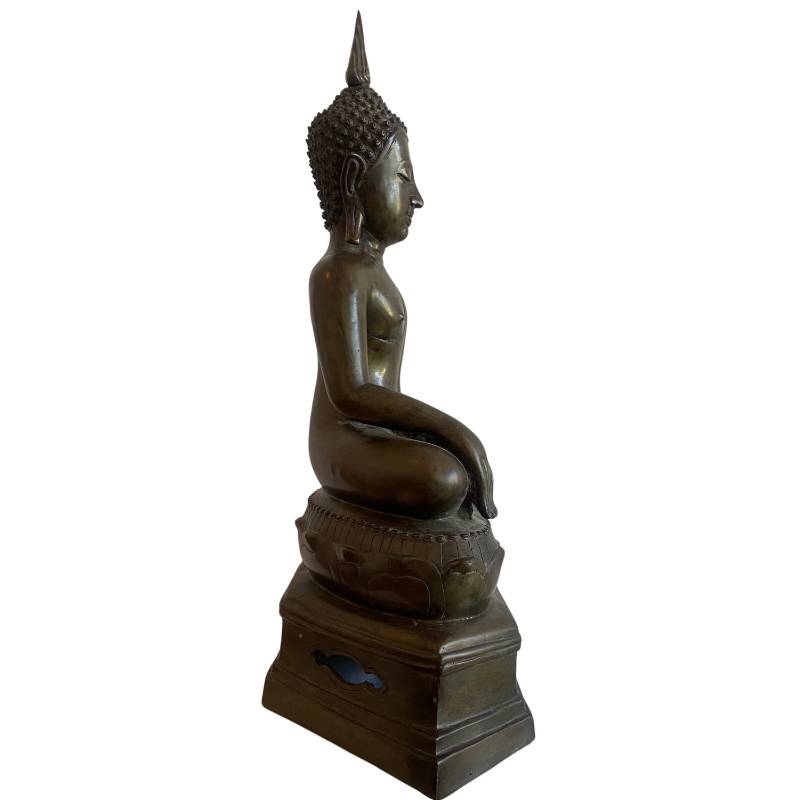 Vroege Rattanakosin Thaise bronzen Boeddha in bhumisparsha mudra