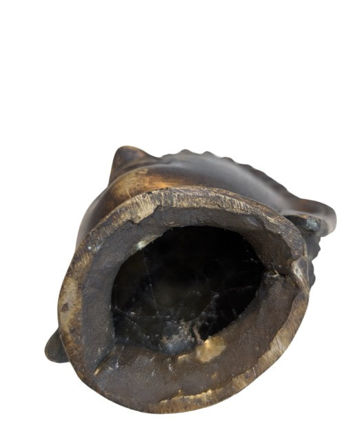 Bronzen Boeddhahoofd met resten van vuurvergulding