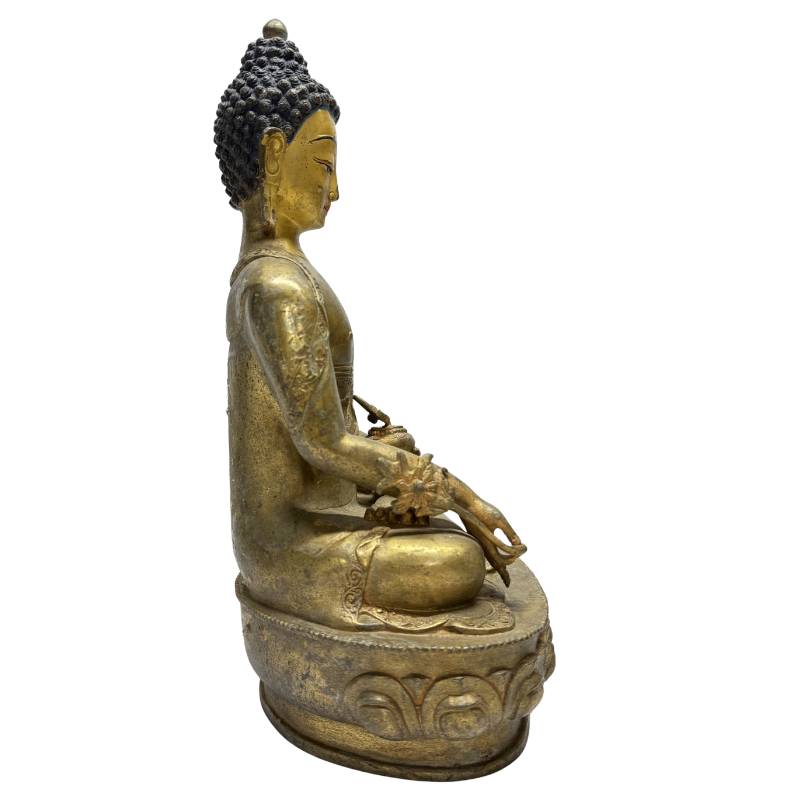 Vuurvergulde Geneesheer Boeddha met originele beschildering op het gezicht