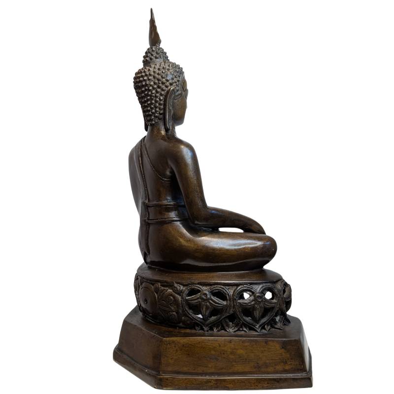 Zittende Thaise bronzen Boeddha ca. 1900 in bhumisparsha mudra
