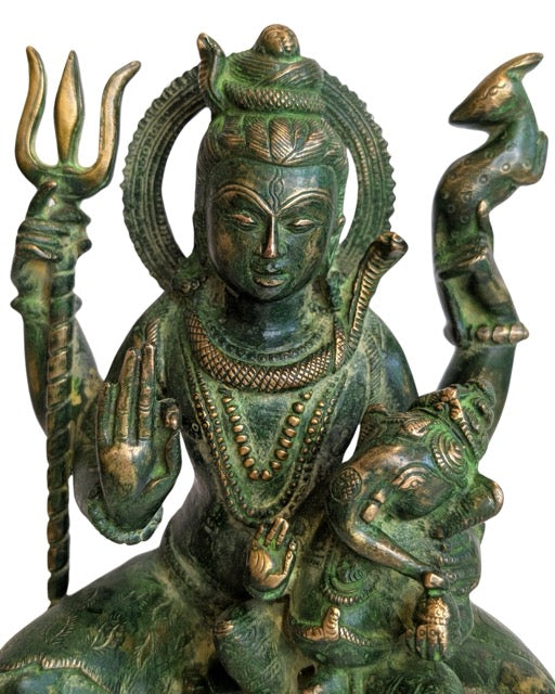 Zuid Indiaas bronzen beeld van Shiva met Ganesha
